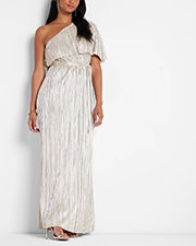 Rachel Zoe Metallic One Shoulder Tie Waist Maxi Dress